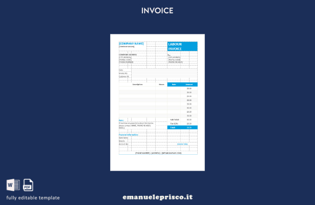 modello di formato di fattura di manodopera in stile verificato